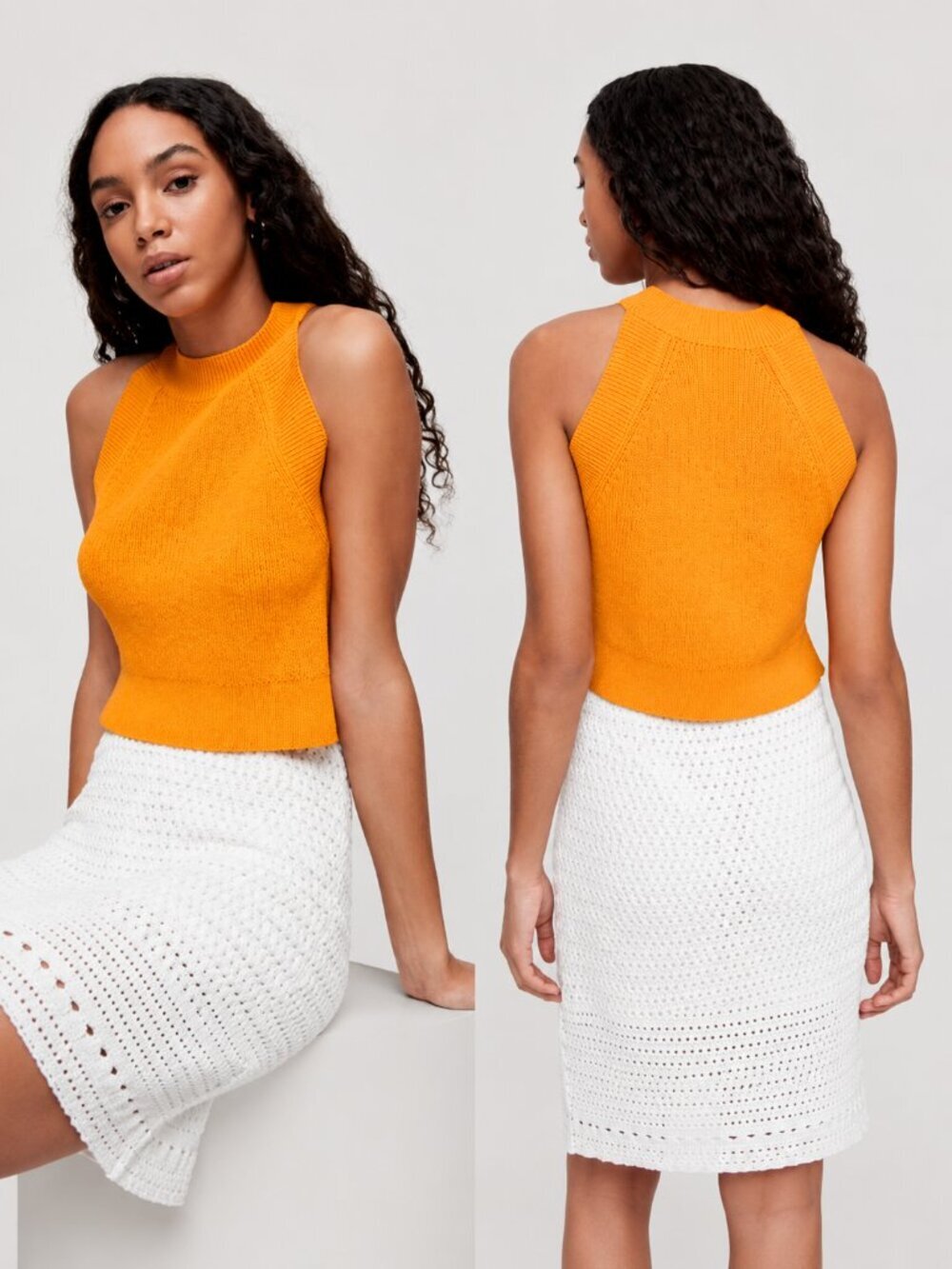 ARITZIA Wilfred Crevier Knit Halter Sweater Tank Creamsicle Orange XS